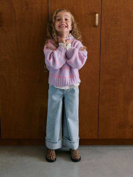 Wide-leg jeans for girls bleached denim 