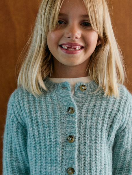 Loose-Fitting Soft Knit Cardigan for Girls marl grey+mint green+petrol blue+purple clover+rose 