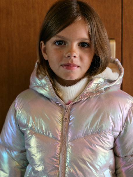 Warm puffer jacket for girls pale pink 