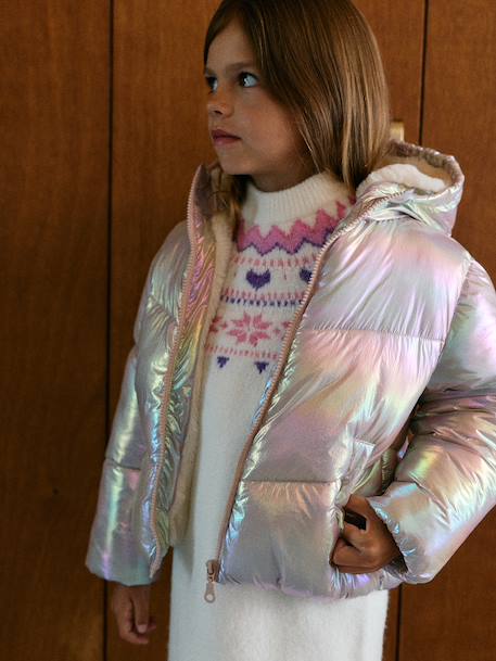 Warm puffer jacket for girls pale pink 