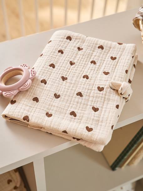 Medical Records Cover in Cotton Gauze cappuccino+printed beige+twine 