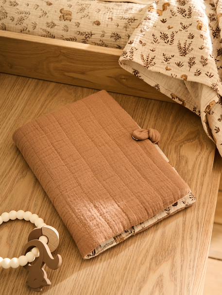 Medical Records Cover in Cotton Gauze cappuccino+printed beige+twine 