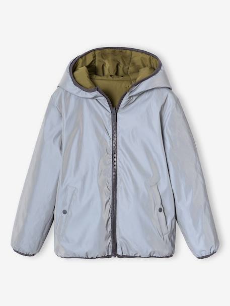 Reversible hooded jacket for boys khaki 