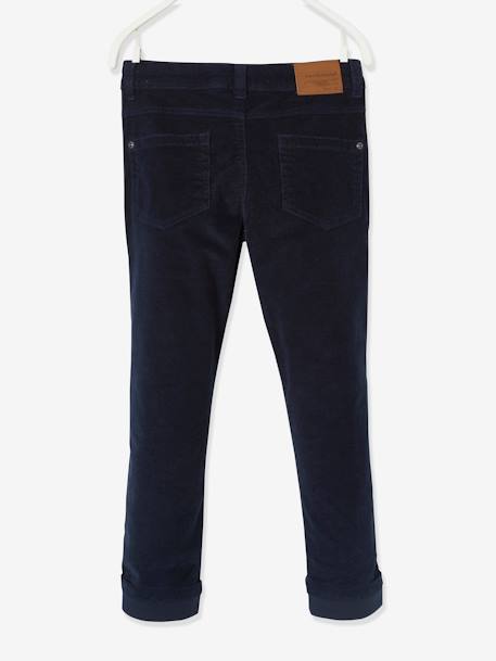 Slim Leg Corduroy Trousers for Boys Dark Blue+Tan 