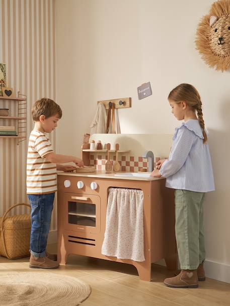Wooden kitchen with FSC100® wooden accessories caramel+ecru+rose+sage green 