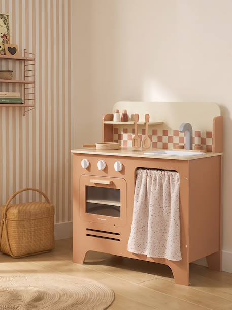 Wooden kitchen with FSC100® wooden accessories caramel+ecru+rose+sage green 