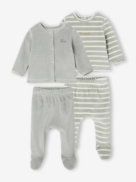 Pack of 2 newborn long-sleeved pyjamas sage green 