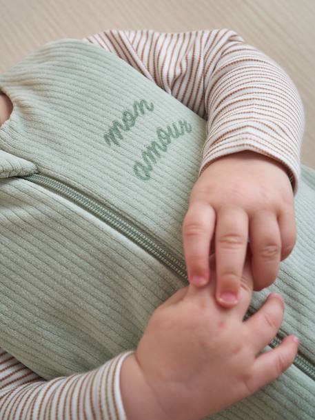 Corduroy baby sleep bag clay beige+sage green 