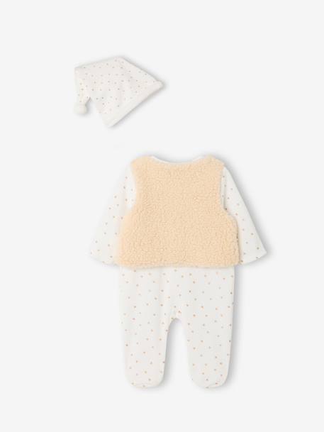 Newborn sleepsuit, cardigan and hat set for baby girls ecru 
