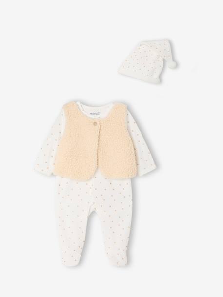 Newborn sleepsuit, cardigan and hat set for baby girls ecru 
