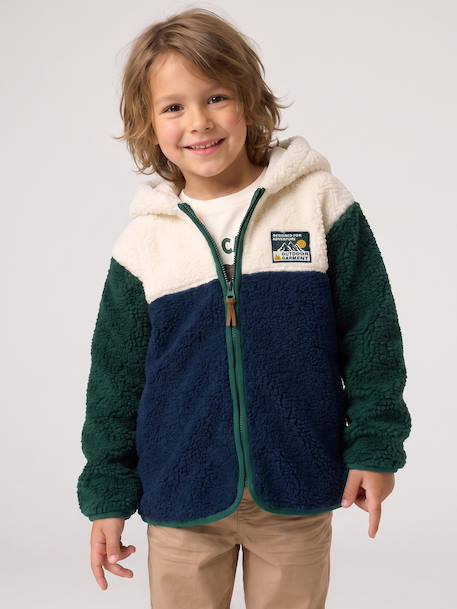 Zip-up hooded cardigan for boys fir green+medium blue 