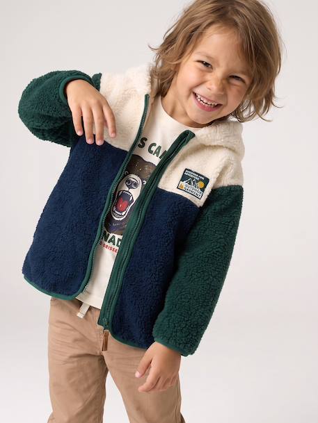 Zip-up hooded cardigan for boys fir green+medium blue 