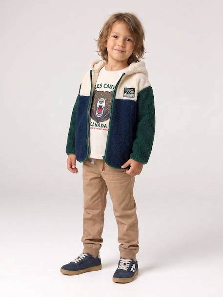 Zip-up hooded cardigan for boys fir green+medium blue 