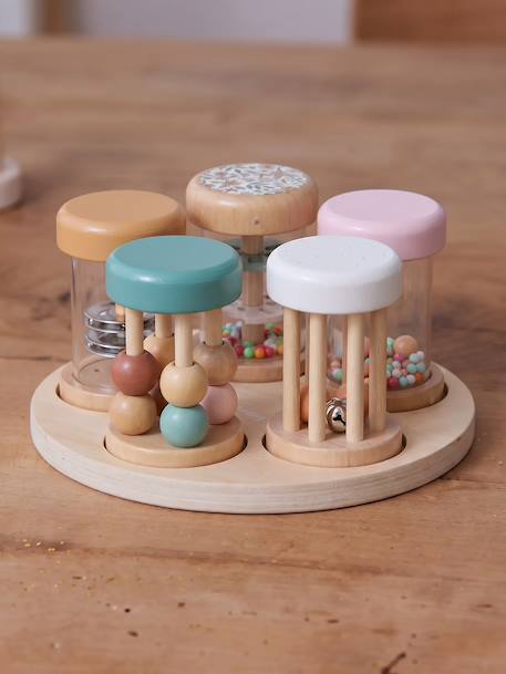 Set of 5 Musical Rattles in FSC® Wood rose+wood 