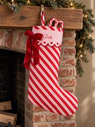 -Striped Christmas stocking with scalloped trim