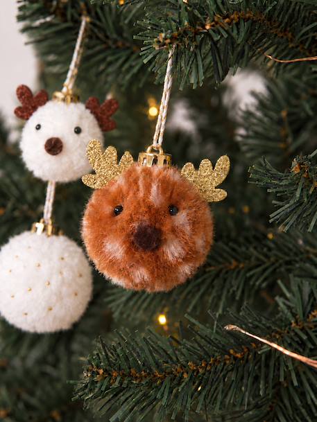 Pack of 10 faux fur baubles beige 