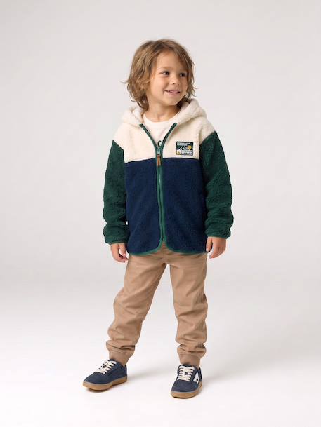 Zip-up hooded cardigan for boys fir green+medium blue 