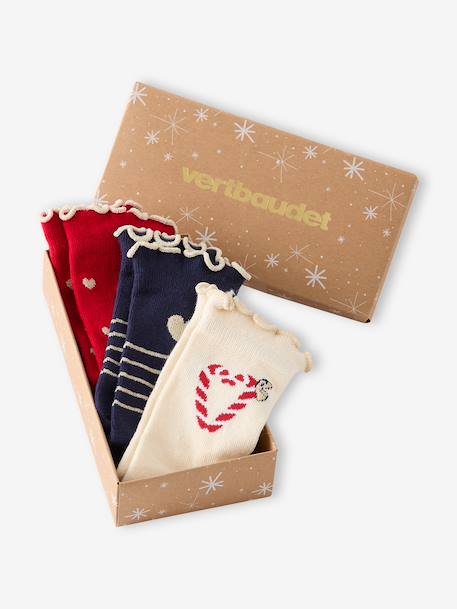 Pack of 3 Christmas socks for girls red 
