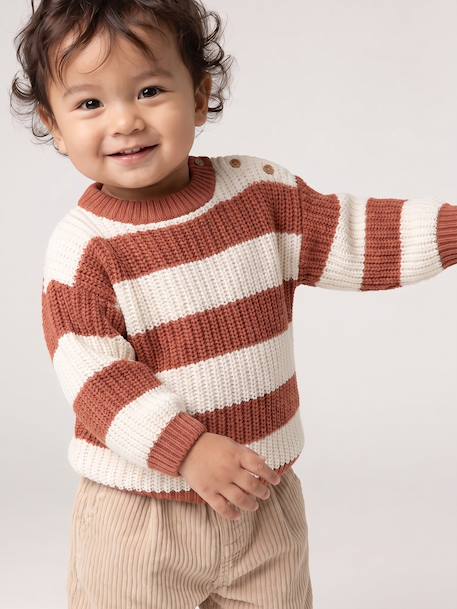 Striped jumper for baby boys navy blue+terracotta 