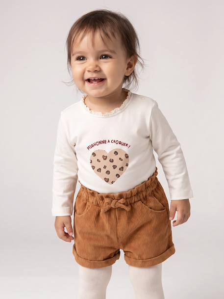 Long-sleeved baby t-shirt with leopard heart pattern ecru+navy blue 