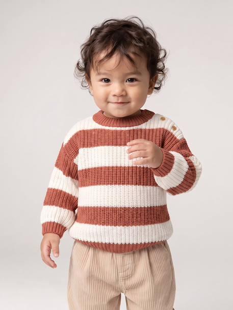 Striped jumper for baby boys navy blue+terracotta 