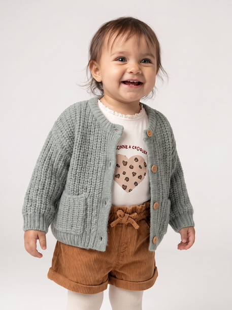 Chunky knit baby cardigan marl beige+sage green 