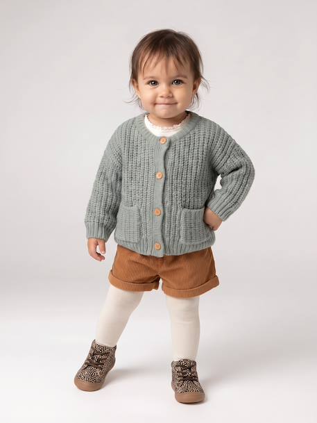 Chunky knit baby cardigan marl beige+sage green 