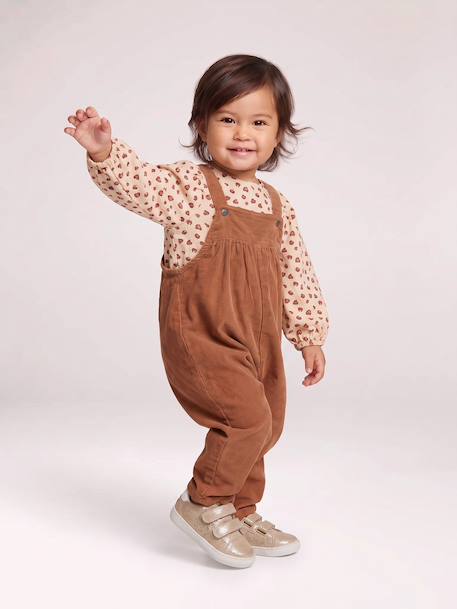 Blouse & Corduroy Dungarees Combo for Baby Girls Dark Blue+hazel 