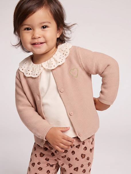 Cardigan with Golden Embroidered Heart, for Babies beige+old rose+WHITE LIGHT SOLID WITH DESIGN 
