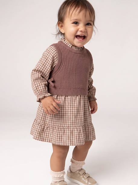 2-in-1 long-sleeved dress for baby chocolate 