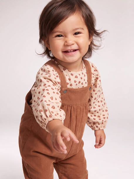 Blouse & Corduroy Dungarees Combo for Baby Girls Dark Blue+hazel 