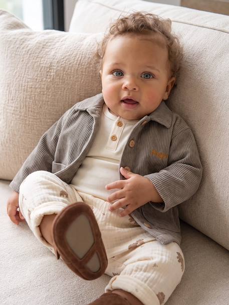 Shirt overshirt and T-shirt set for baby khaki 