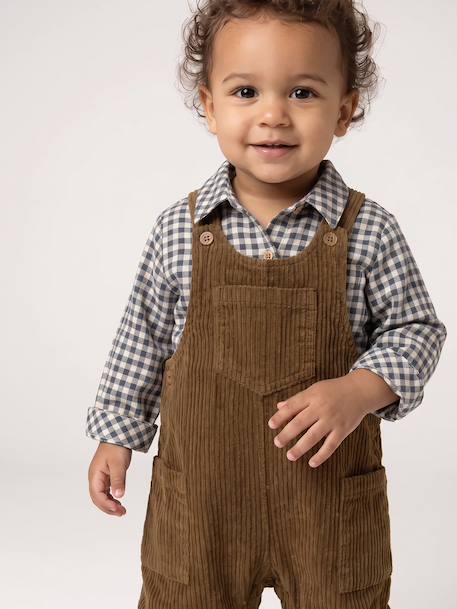 Dungaree set with shirt for baby boys olive 