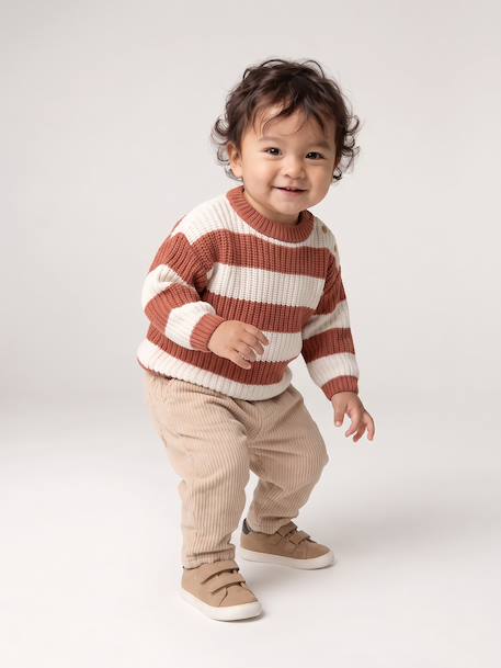 Striped jumper for baby boys navy blue+terracotta 