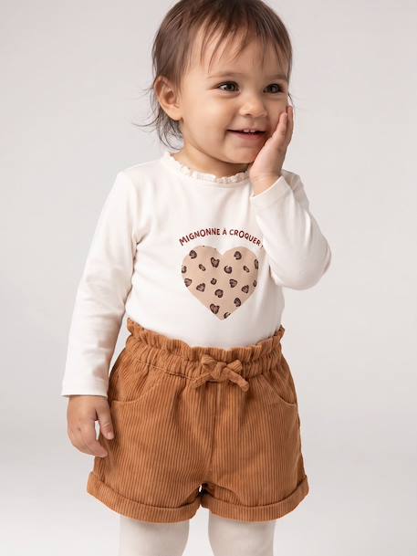 Long-sleeved baby t-shirt with leopard heart pattern ecru+navy blue 