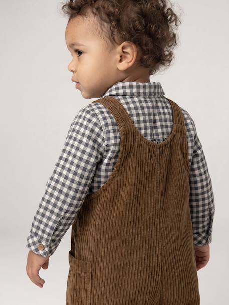 Dungaree set with shirt for baby boys olive 