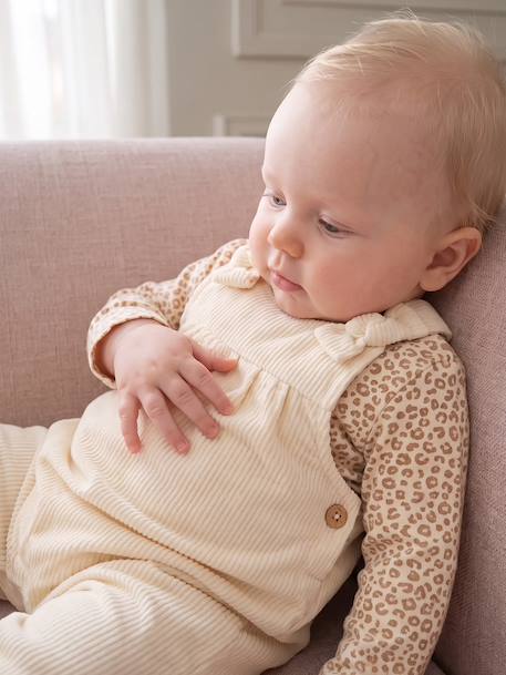 Dungaree set and bodysuit for baby girls vanilla 