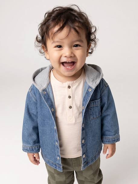 Hooded Denim Shirt for Babies stone 