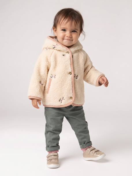 Hooded sherpa coat for baby girls vanilla 