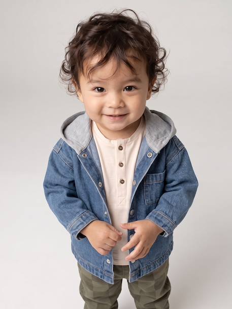 Hooded Denim Shirt for Babies stone 
