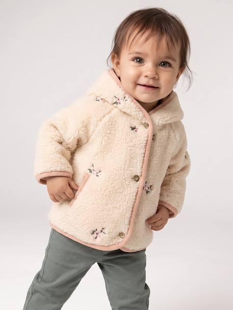 Hooded sherpa coat for baby girls vanilla 