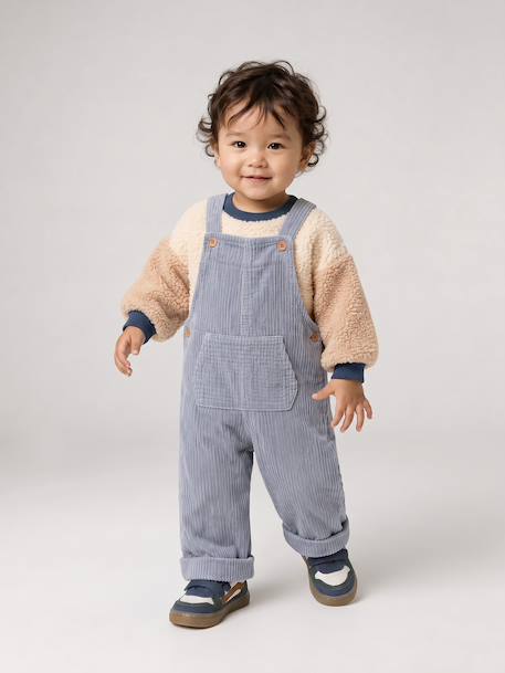 Dungarees and sherpa sweatshirt set for baby boys grey blue 