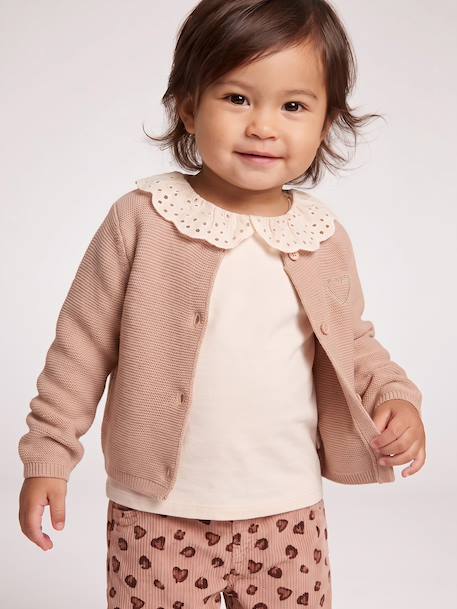 Cardigan with Golden Embroidered Heart, for Babies beige+old rose+WHITE LIGHT SOLID WITH DESIGN 