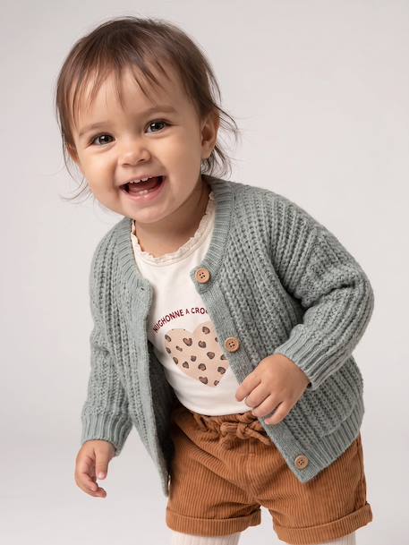 Chunky knit baby cardigan marl beige+sage green 