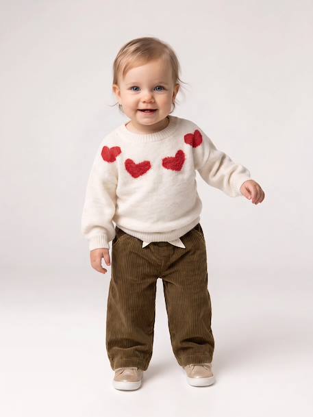 Jacquard knit jumper for baby girls marl beige+parma 