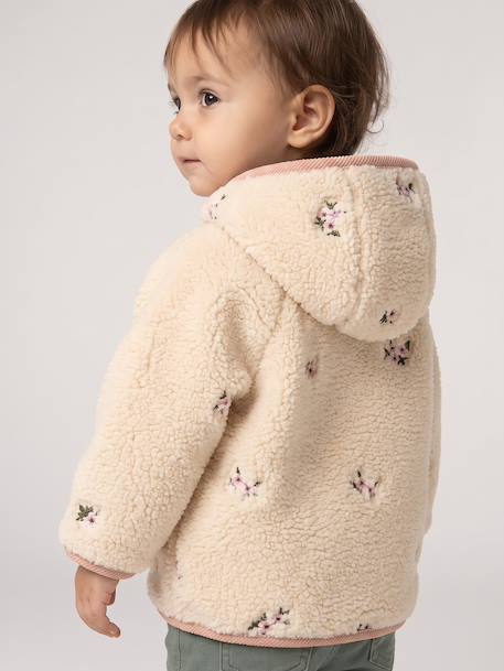 Hooded sherpa coat for baby girls vanilla 