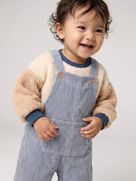 Dungarees and sherpa sweatshirt set for baby boys grey blue 