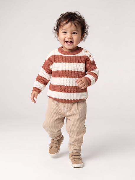 Striped jumper for baby boys navy blue+terracotta 