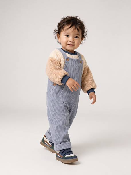 Dungarees and sherpa sweatshirt set for baby boys grey blue 