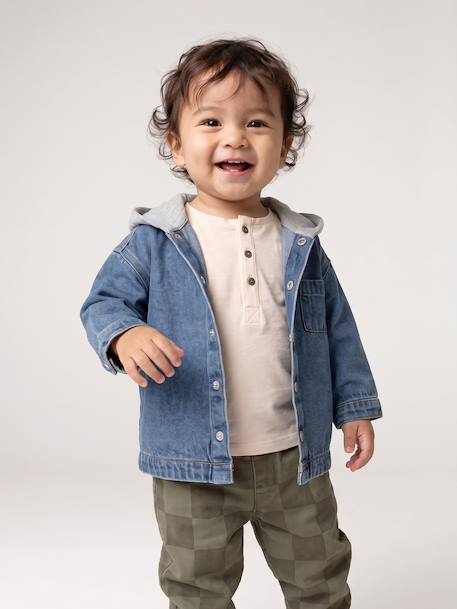 Hooded Denim Shirt for Babies stone 